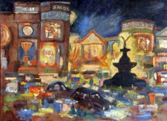 * RUFUS DE PINTO, OIL ON BOARD, SIGNED VERSO, Piccadilly, 25” x 34 ½”