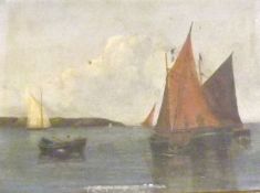 INDISTINCTLY SIGNED LOWER LEFT, OIL ON BOARD, Primitive Seascape, 7 ½” x 9 ½”