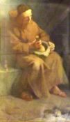 FREDERICK WILLIAM DAVIS, WATERCOLOUR, SIGNED AND DATED 1897 LOWER LEFT, Monk with Pestle and Mortar,