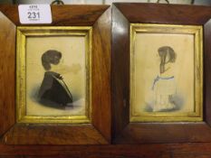 19TH CENTURY ENGLISH SCHOOL, PAIR OF WATERCOLOURS, Head and Shoulders Portraits of Lady and Gent, 4”