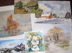 FOLDER OF ASSORTED WATERCOLOURS, mainly Landscape Studies by various artists
