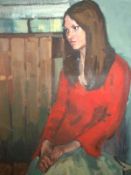 BILL SLY, OIL ON BOARD, Half-Length Portrait of a Seated Lady, 30” x 22”