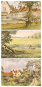 D LIGHTFOOT, SIGNED, GROUP OF THREE WATERCOLOURS, “The Farm By Langham Church”, “Dedham from Water