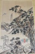 MID-20TH CENTURY CHINESE SCHOOL, WATERCOLOUR SCROLL, Figures in Mountain Landscape, 64” x 23”