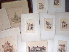 EDWARD POCOCKE, SIGNED, GROUP OF TEN PEN, INK AND WATERCOLOURS, Titled Norwich and other Views,