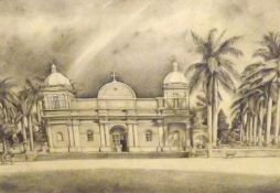 BENTO, SIGNED, PENCIL DRAWING, South American Chapel, 15” x 21”