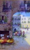 Y GIANNI, SIGNED, GOUACHE, Italian Flower-Sellers, 18” x 11”