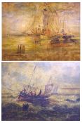 T WESTCOTT, SIGNED, PAIR OF OILS ON BOARD, Shipping at Sea, 19 ½” x 13 ½” (2)