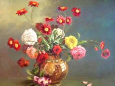 JOHN WILSON, SIGNED, OIL ON CANVAS, Still Life Study of Mixed Flowers in a Vase, 22” x 26”