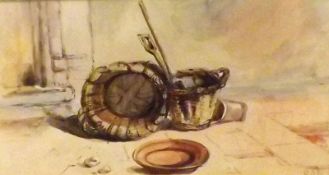 S G S, INITIALLED AND DATED 1924, WATERCOLOUR, Still Life Study of Baskets etc, 5” x 8 ½”