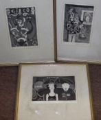 INDISTINCTLY SIGNED TO MARGIN, BLACK AND WHITE ETCHING AND TWO AQUATINTS FROM A LIMITED EDITION OF