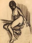 H M, INITIALLED, CHARCOAL DRAWING, A Reclining Nude, 10” x 7 ½”