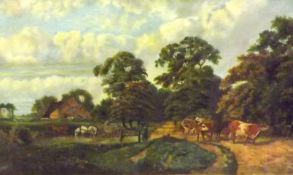 A HARDCASTLE, SIGNED AND DATED 1905, OIL, Country Landscape with Horse and Cart Crossing a Stream,