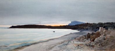 AINSLIE BEAN, SIGNED, WATERCOLOUR, Coastal View, 12” x 24”, unframed