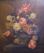 VAN JACOB, SIGNED, OIL ON CANVAS, Still Life Study of Mixed Flowers in an Urn, 23” x 19”