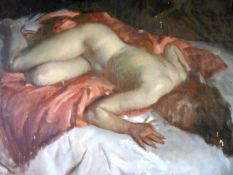 VICTOR HULME MOODY, OIL ON CANVAS, Reclining Nude, 27” x 35”