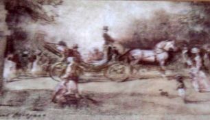 ROAUL MILLAIS, SIGNED, PASTEL, Figures with Horse and Carriage, 7” x 10”