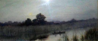 GEORGE OYSTON, SIGNED AND DATED ’93, WATERCOLOUR, Figures in a Punt on a River, 10” x 20”