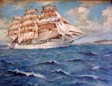 INDISTINCTLY SIGNED, OIL ON BOARD, Inscribed verso “Norwegian ‘Christian Radich 676 Tons’ “, 11 ½” x