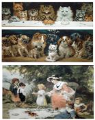 AFTER LOUIS WAIN, EARLY 20TH CENTURY CHROMOLITHOGRAPH, “The Odd One Out”, 16” x 38” and AFTER