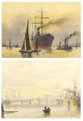 UNSIGNED, PAIR OF WATERCOLOURS, Shipping in the Thames, 10” x 12” (2)