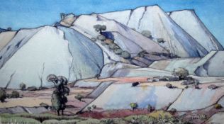 VERONICA BURLEIGH, SIGNED, WATERCOLOUR, Mountain Landscape, 13 ½” x 20 ½”, mounted but unframed