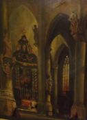AFTER DAVID ROBERTS, BEARS SIGNATURE AND DATED 1859, OIL ON BOARD, Church Interior with Figures, 23”