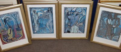 EDWARD WOLFE, RA, SIX COLOURED LITHOGRAPHS ON SILVERED PAPER EACH SIGNED AND NUMBERED 101 AND 102/