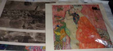 AFTER GUSTAV KLIMT, PACKET OF THREE COLOURED AND THREE BLACK AND WHITE ART PRINTS, each