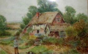 SYLVESTER STANNARD, SIGNED, WATERCOLOUR, Figure by Country Cottage, 9 ½” x 13 ½”