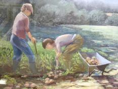 DOROTHY SPINK, SIGNED, PASTEL, Gardeners at Work, 14” x 18 ½”