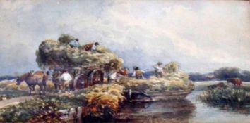 ATTRIBUTED TO JOSIAH W WHYMPER, WATERCOLOUR, Loading the Hay Barge, 6” x 9”