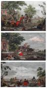 AFTER G ZOCCHI (2), F ZUCCARELLI (1), A GROUP OF THREE 18TH CENTURY HAND COLOURED ENGRAVINGS, “Il