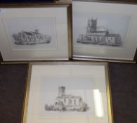 AFTER J B LADBROOKE, GROUP OF THREE BLACK AND WHITE LITHOGRAPHS, Norfolk Churches, assorted sizes (