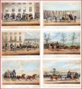 AFTER M A HAYES, ENGRAVED BY J HARRIS, SET OF SIX ANTIQUE HAND COLOURED AQUATINTS, PUBLISHED
