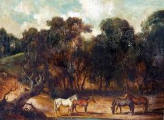 ROAUL MILLAIS, SIGNED, OIL ON CANVAS, Horses Grazing in a Landscape, 11” x 15”