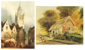 AFTER SAMUEL PROUT, WATERCOLOUR, Continental Street Scene, 5” x 3 ½”; together with one further