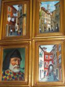 M JORCE, SIGNED, GROUP OF FOUR OILS ON TIN, Street Scenes and Portrait, assorted sizes (4)