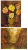 INDISTINCTLY SIGNED, OIL ON CANVAS, Still Life Study of Mixed Flowers in a Vase; together with three