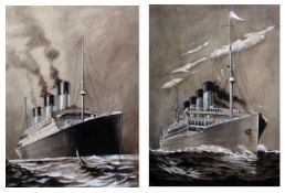 C G ANDREWS, PAIR OF SEPIA WATERCOLOURS, Shipping Studies, 8” x 5 ½” (2)