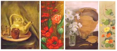DOROTHY SPINK, SIGNED, GROUP OF FOUR OILS/PASTELS, Floral Studies and other Still Life, assorted