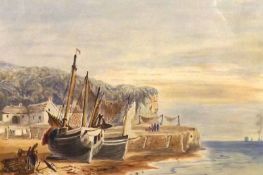 ATTRIBUTED TO JOSEPH MURRAY INCE, WATERCOLOUR, “Drying the Nets”, 6” x 9”