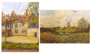 JUDI LAMIE, SIGNED, TWO PEN, INK AND WATERCOLOURS, Norfolk Landscapes, 15” x 12” and 15” x 21” (2)