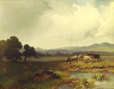 PAUL H ELLIS, WATERCOLOUR, Cattle in Landscape, 8 ½” x 11”