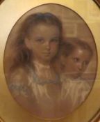 UNSIGNED, PASTEL DRAWING, Portrait of Two Young Girls, 11” x 9”