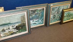 PATRICIA PAKENHAM (20TH CENTURY), ONE SIGNED, GROUP OF FOUR OILS ON CANVAS, Turquoise and Silver