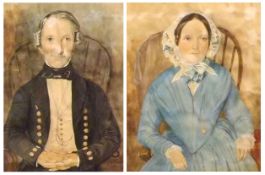 J W EBSWORTH, SIGNED AND DATED 1855, PAIR OF WATERCOLOURS, Half-Length Portraits of Lady and Gent,