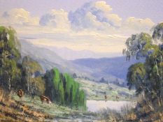NORMAN SAUNDERS, SIGNED, OIL ON BOARD, Inscribed verso “Wingecarribee River Scene, Southern