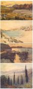 INDISTINCTLY SIGNED, GROUP OF FOUR WATERCOLOURS, Landscapes, Harbour and possibly Greek View,