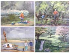DOROTHY SPINK, SIGNED, GROUP OF FOUR PASTELS, Landscapes and Figure Studies, assorted sizes (4)